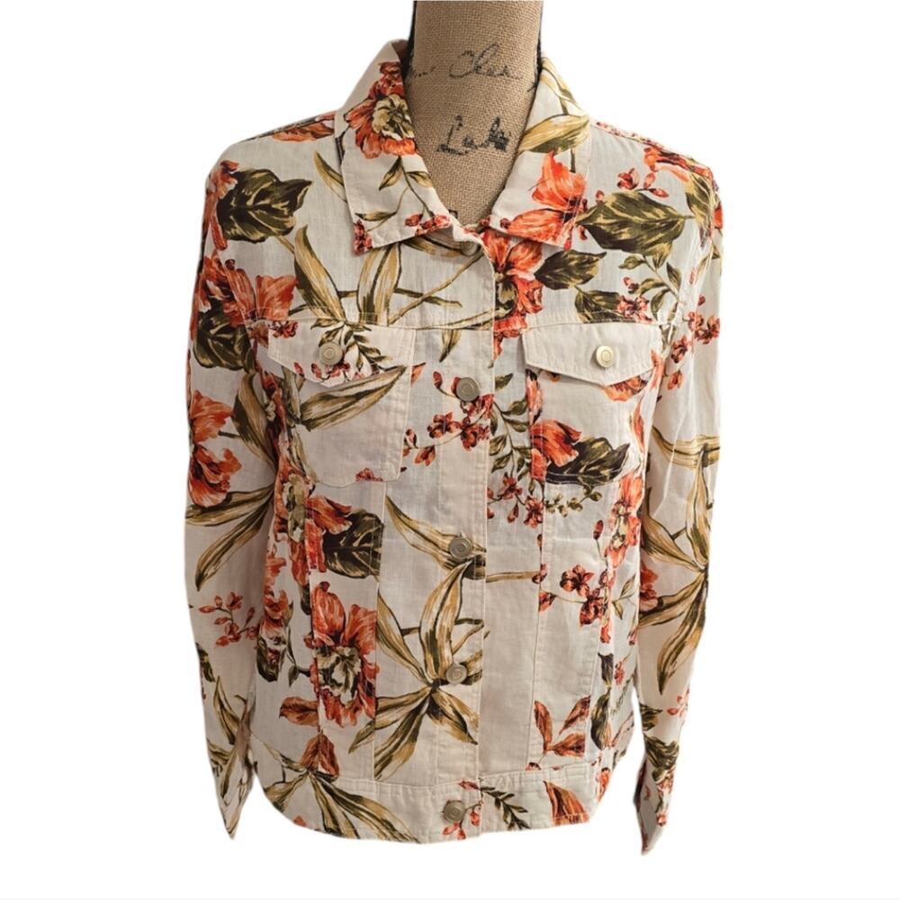 Joie 100% Linen Orange and Flax Button Up Long Sleeve Jacket Blazer Size Large